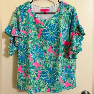 Lilly Pulitzer Floral Blouse in Pink and Green